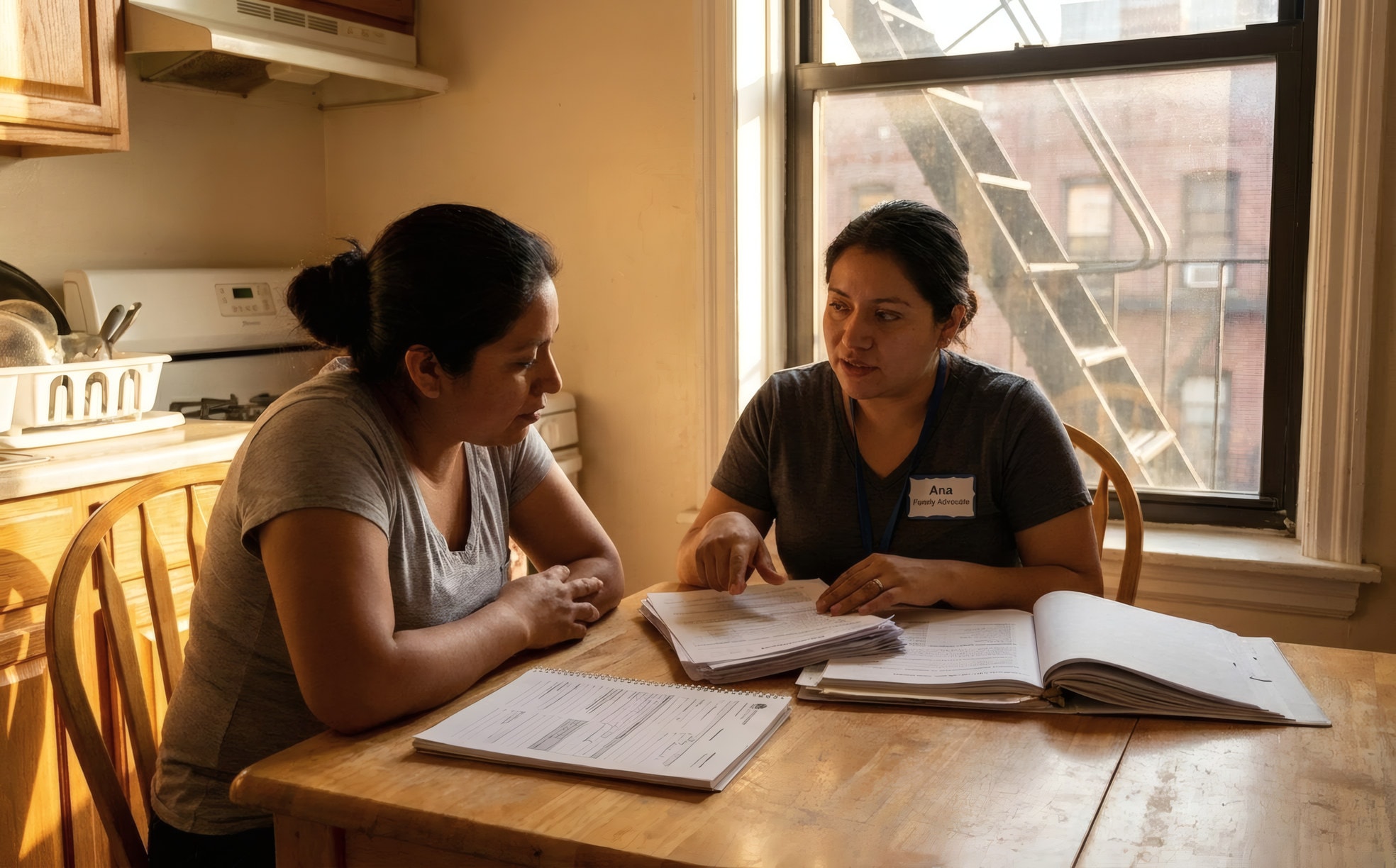 A service coordinator working with a family and young child